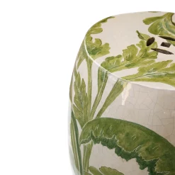 Banana Tree Leaves Ceramic Pouf with Fretworks