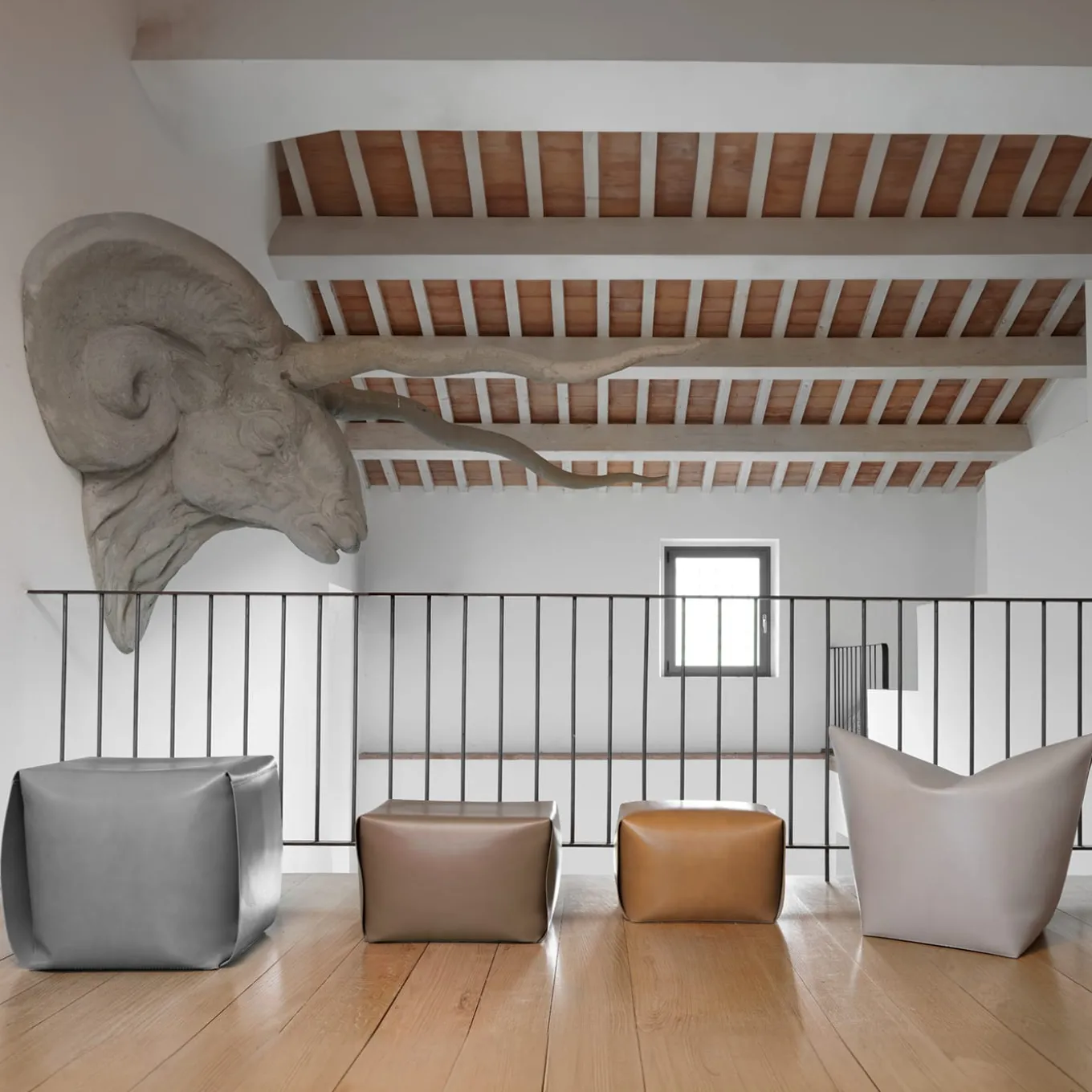 Bao Natural Leather Pouf by Viola Tonucci