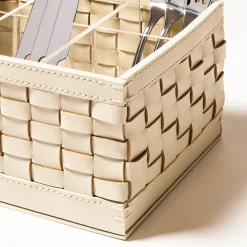 Barcellona Ivory Leather Cutlery Holder
