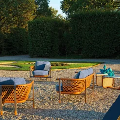 Basket Light Blue Fabric And Wood Outdoor Sofa