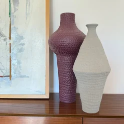 Battuti Burgundy Round-Top Vase by Andrea Anastasio