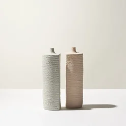 Battuti Floral White Flat-Sided Vase by Andrea Anastasio