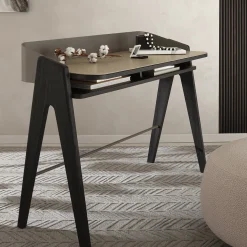 Bavero Beige Champagne Metal & Oak Wood Desk