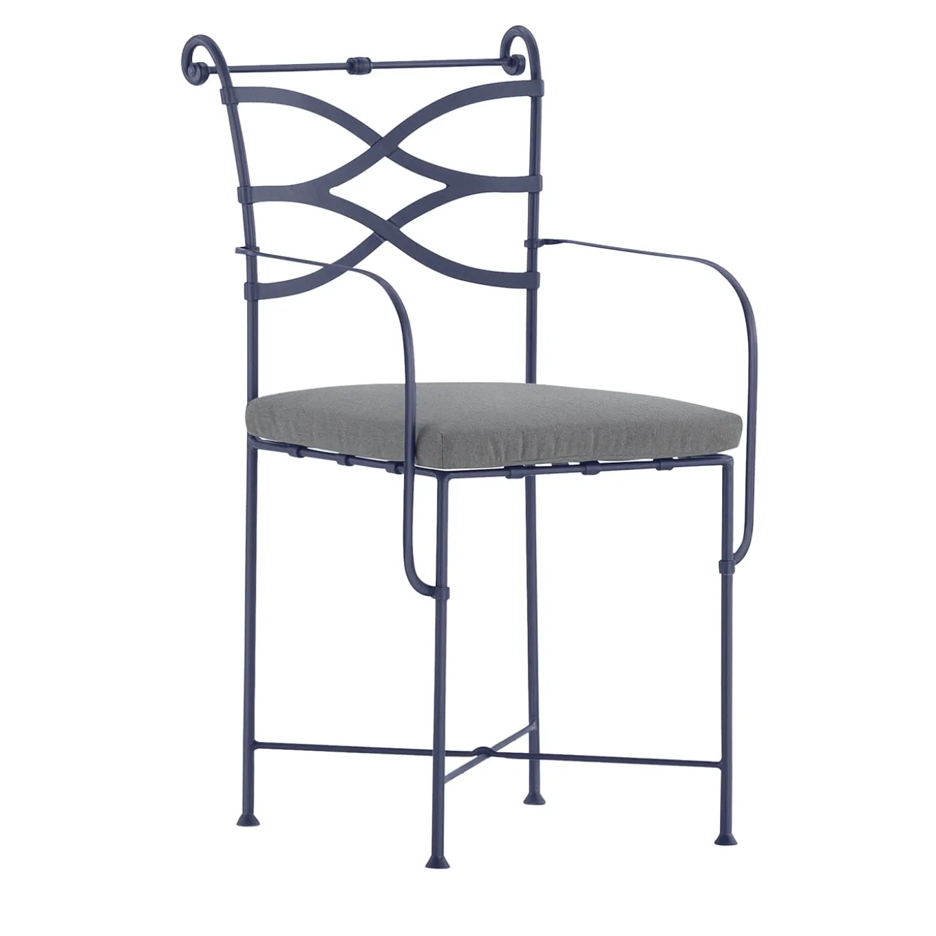 Begentle Cushioned Wrought Iron Blue Chair With Armrests