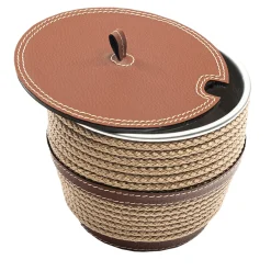 Beige Eco-Leather Coffee Container with Lid and Rope Inserts