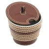 Beige Eco-Leather Sugar Bowl with Rope Inserts