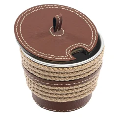 Beige Eco-Leather Sugar Bowl with Rope Inserts