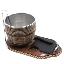 Beige Ice Bucket with with Base, Tongs and Knife