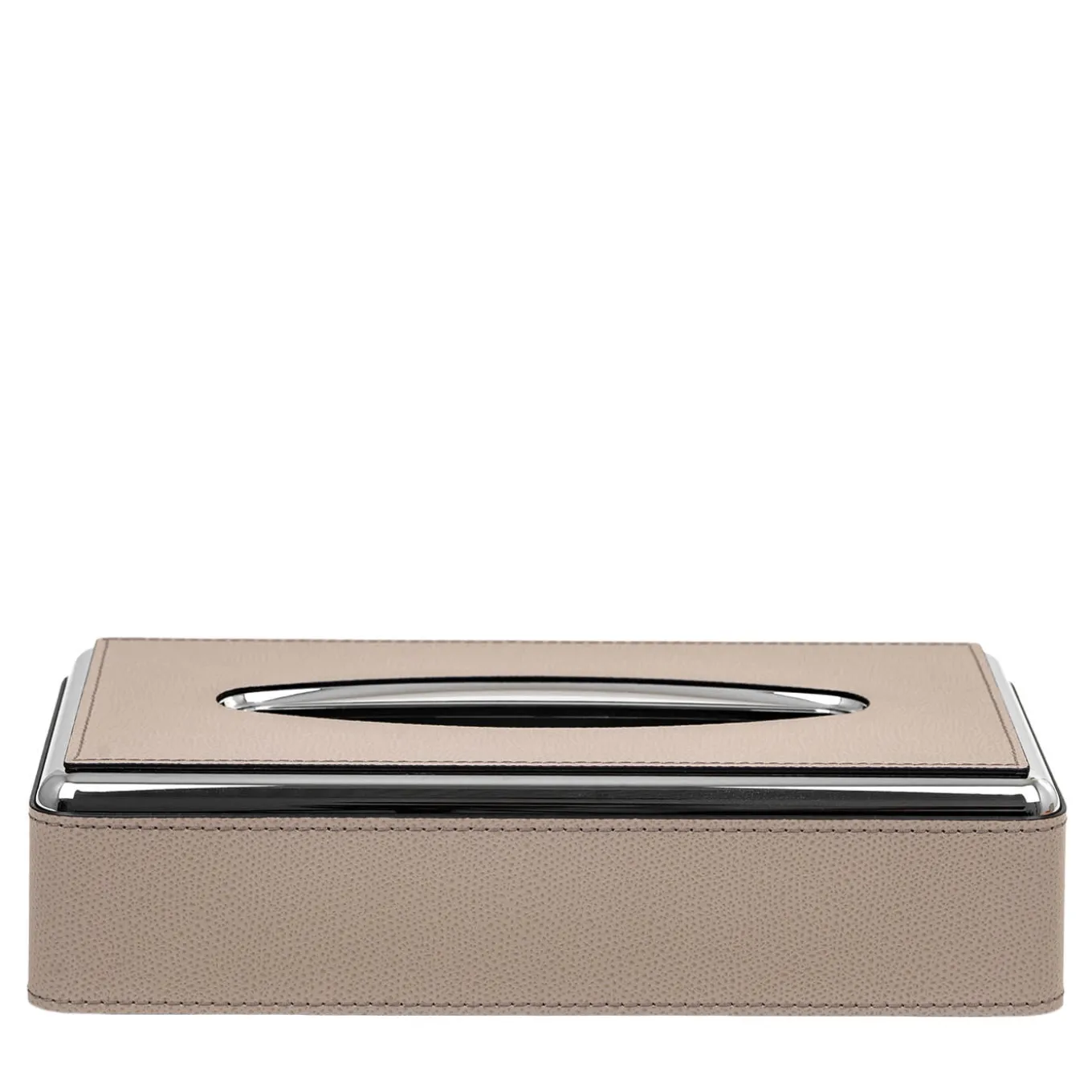 Beige Leather Tissue Box With Metal Structure