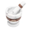 Beige Leather/White Marble Mortar with Pestle