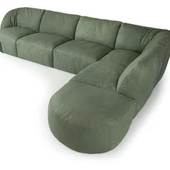 Belt Modular Green Leather Sofa with Metal Detail