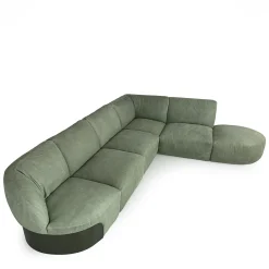 Belt Modular Green Leather Sofa with Metal Detail