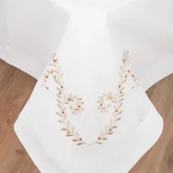 Berry White Embroidered Linen Tablecloth