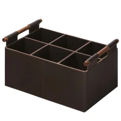 Beta Rectangular Basket with Handles in Brown Leather
