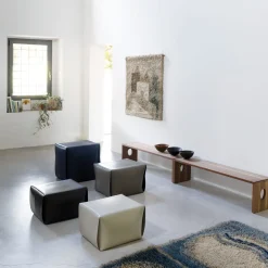 Big Bao Dark Brown Leather Ottoman by Viola Tonucci