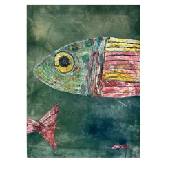 Big Fish Green Velvet Hand-Painted Tapestry
