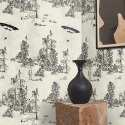 Black Alien Abduction Toile de Jouy Wallpaper