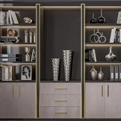 Black and Brown Bookcase with Eucalyptus Doors from Studio Privè Collection