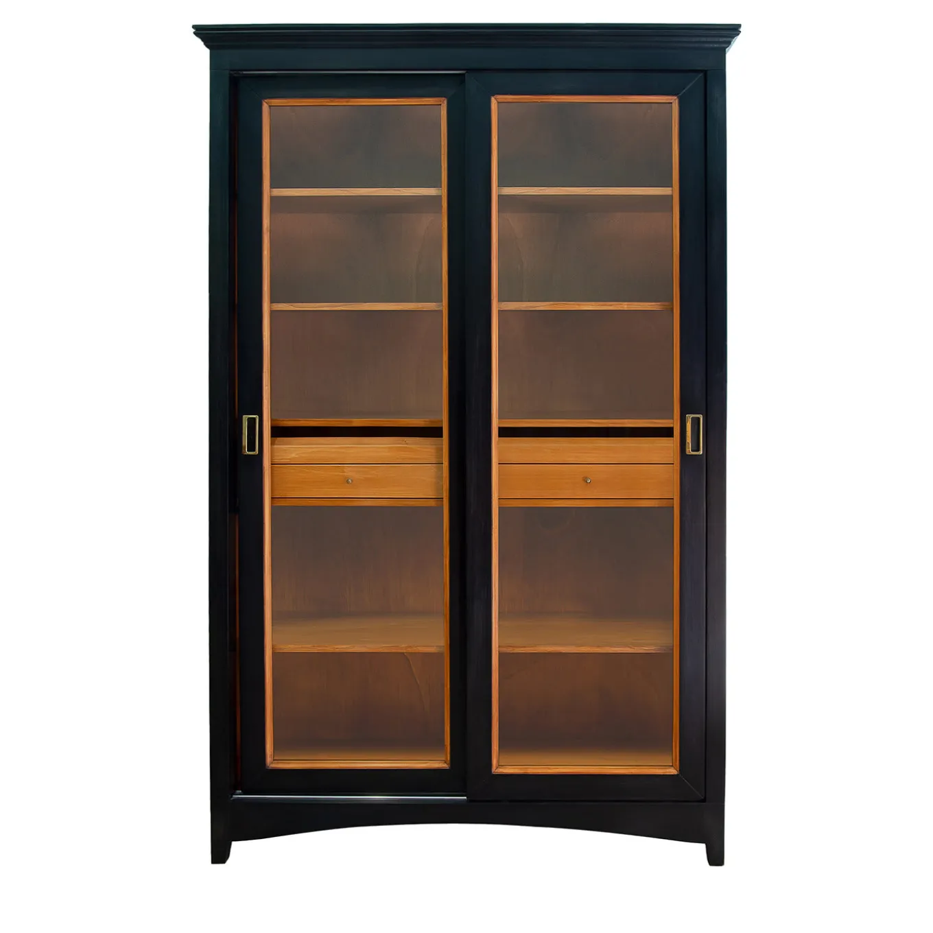Black Bookcase with Sliding Doors