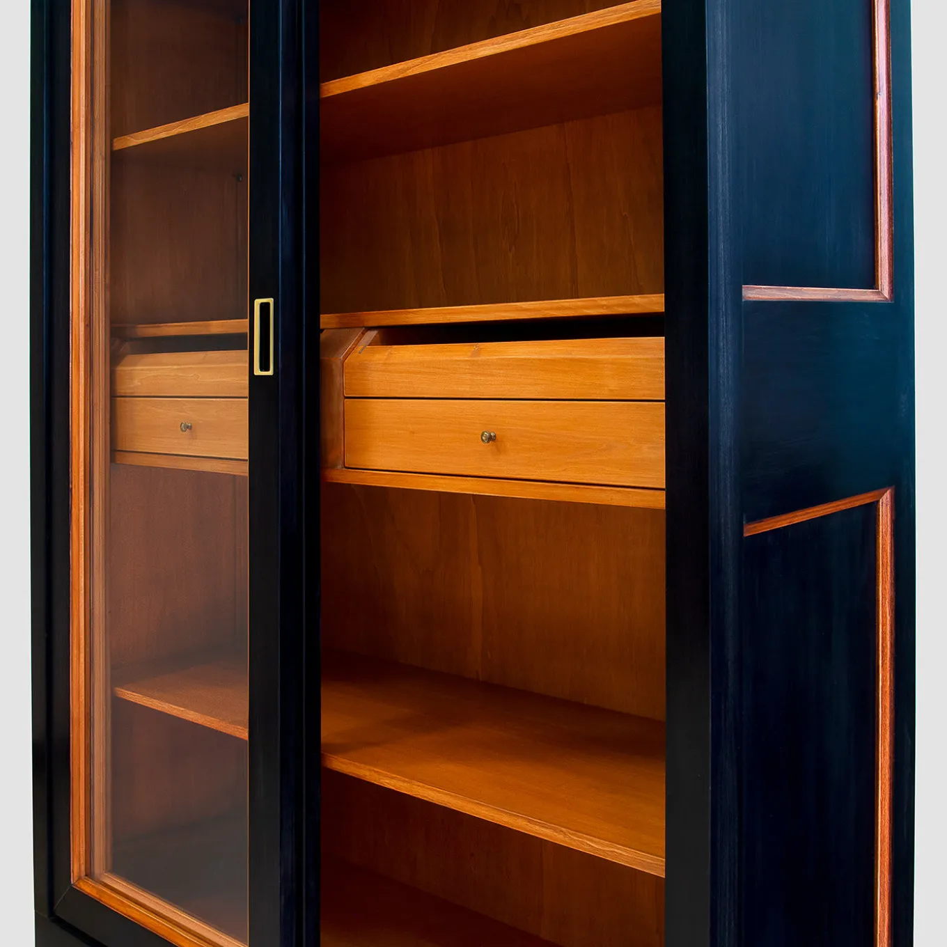 Black Bookcase with Sliding Doors