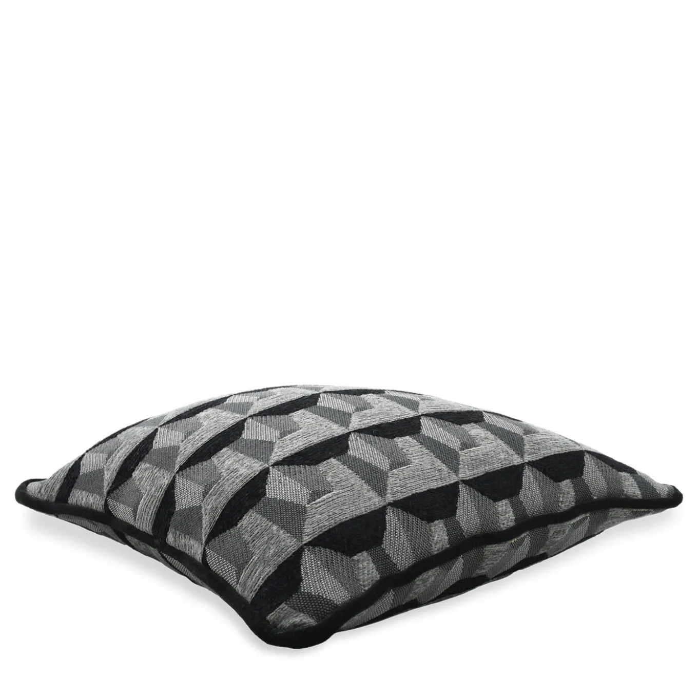 Black Carrè Cushion in geometric Jacquard Fabric