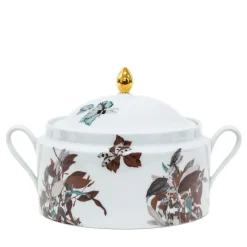 Black Dragon Pool Porcelain Tureen With Leaves And Dragonflies