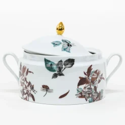 Black Dragon Pool Porcelain Tureen With Leaves And Dragonflies