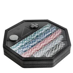 Black Leather Poker Game Set