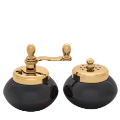 Black Nickel And Gold Plated Brass Pepper Mill And Salt Shaker