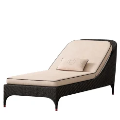 Black 1-Seater Sunbed with White Cushions