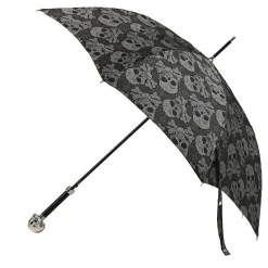 Black Skull Print Umbrella with Silver Skull Handle