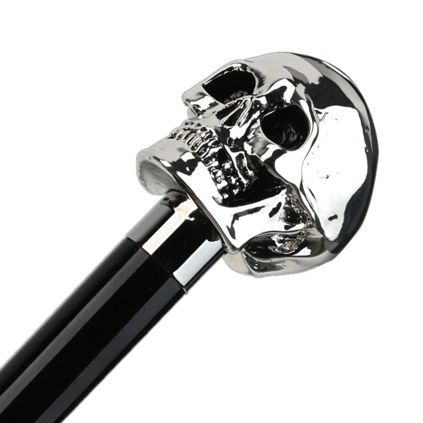 Black Skull Print Umbrella with Silver Skull Handle