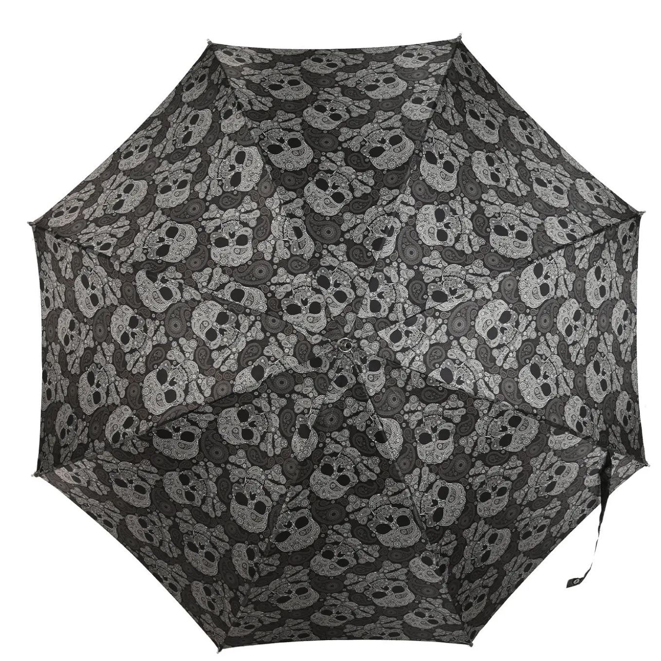 Black Skull Print Umbrella with Silver Skull Handle