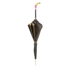 Black Umbrella with Flamingo Handle