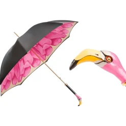Black Umbrella with Flamingo Handle