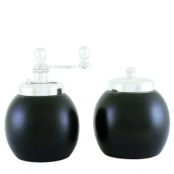 Black Wood and Silver-Plated Brass Salt Shaker and Pepper Mill