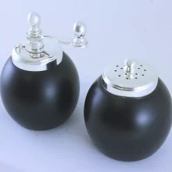 Black Wood and Silver-Plated Brass Salt Shaker and Pepper Mill