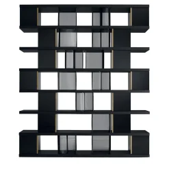 Black Wood Bookshelf with Bronze Accents