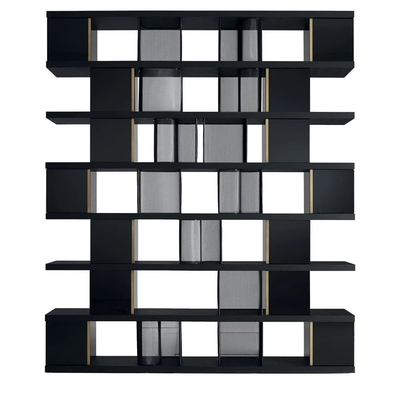 Black Wood Bookshelf with Bronze Accents