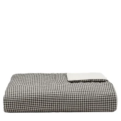Black&White Checks Linen Blanket with Piping