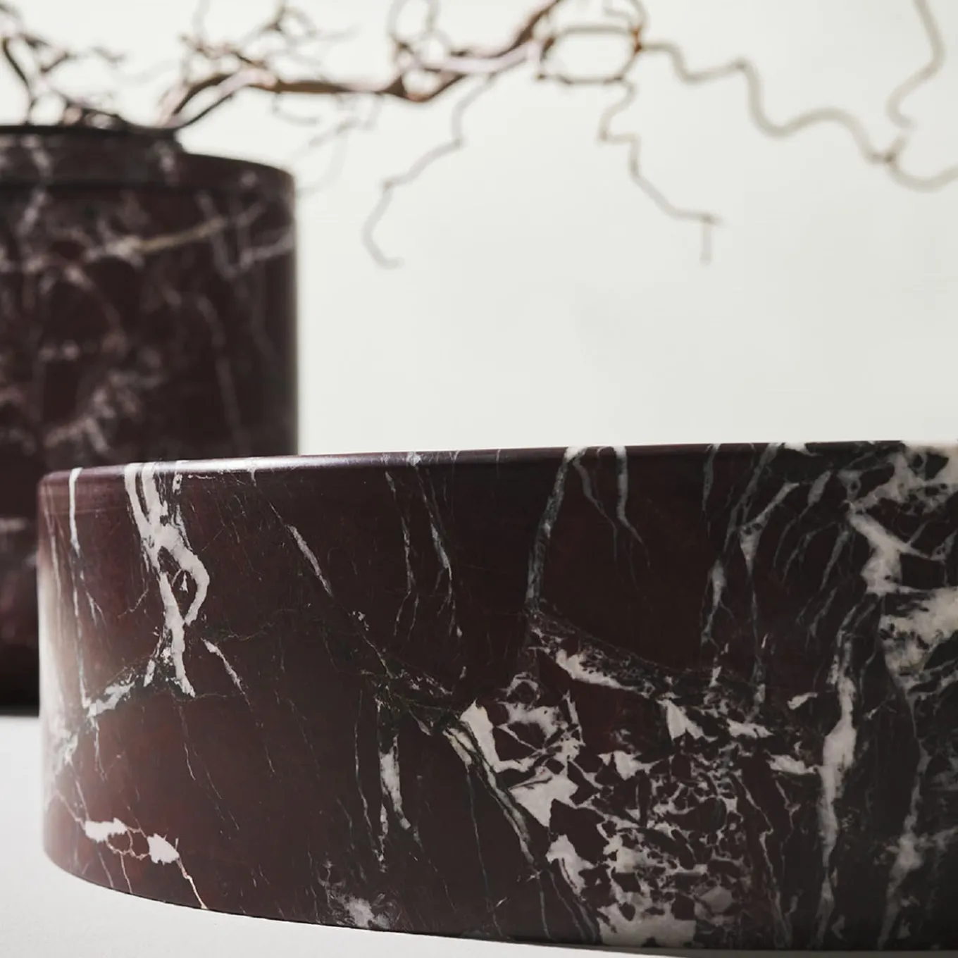 Blessed Circle Washbasin in Rosso Lepanto and Calacatta Carrara