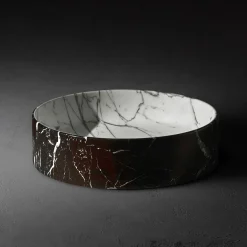 Blessed Circle Washbasin in Rosso Lepanto and Calacatta Carrara