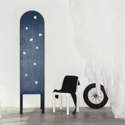 Blossom Blue Storage Cabinet with Single Door & Ceramic Inserts