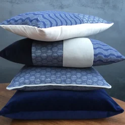 Blue Cotton Velvet Carrè Cushion