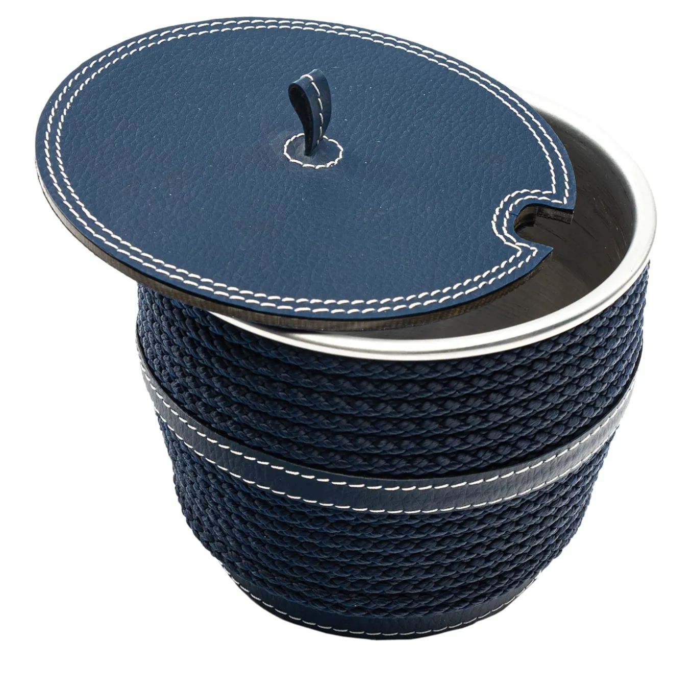Blue Eco-Leather Coffee Container with Lid and Rope Inserts