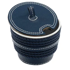 Blue Eco-Leather Sugar Bowl with Rope Inserts