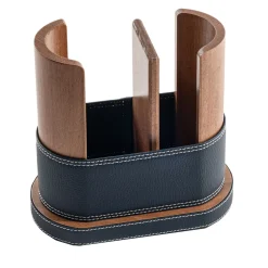 Blue Faux-Leather & Wood Solo Cup Holder