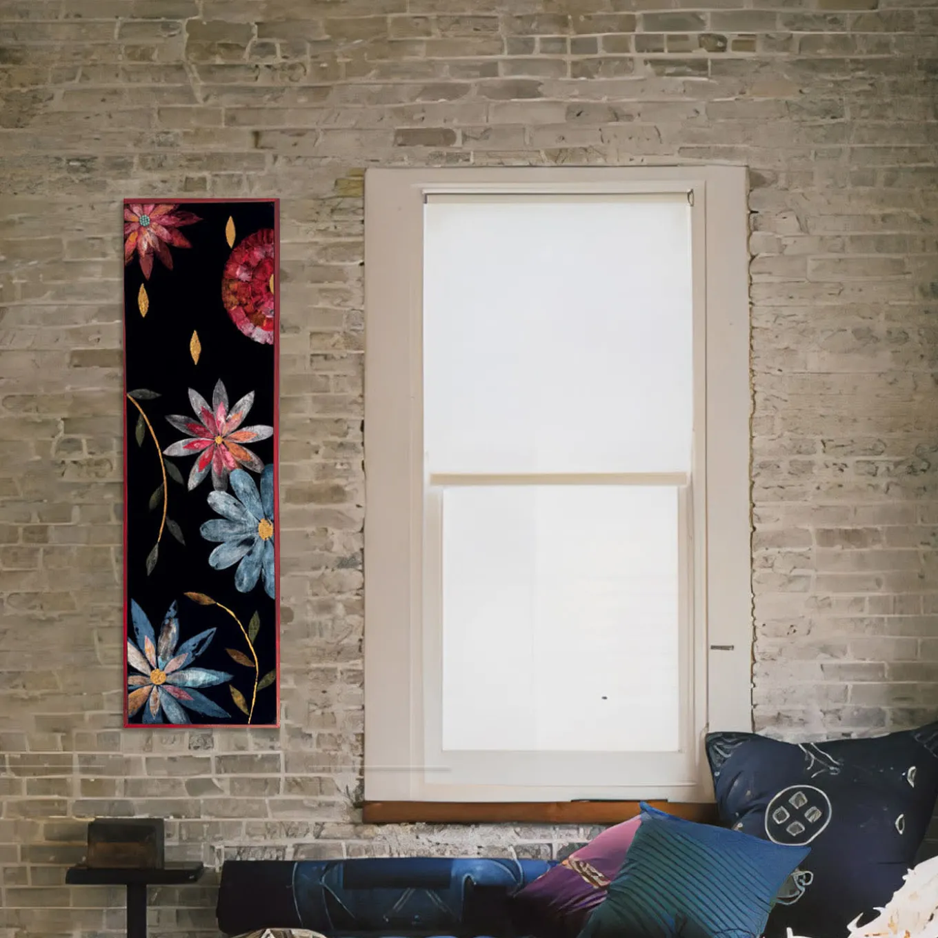 Blue Garden Velvet With Gold Leaf Details Hand-Painted Tapestry