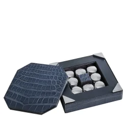 Blue Leather Checkers Game Set