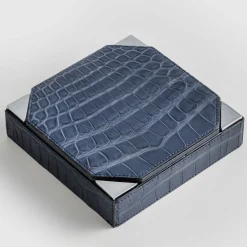 Blue Leather Checkers Game Set